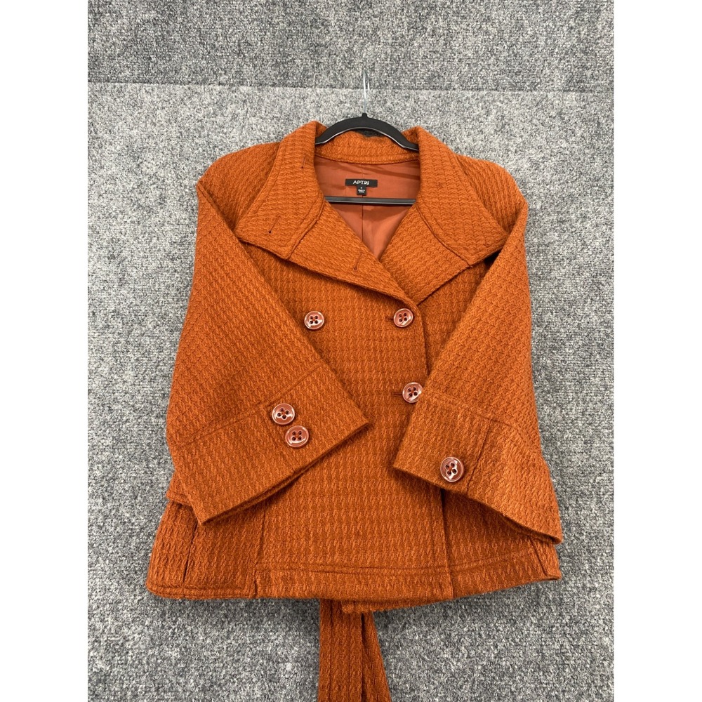 Apt. 9 Pea Coat Jacket Women S Burnt Orange Textured Tie Waist Double Breasted